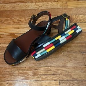 CAMILLA WOMENS LEATHER METALLIC PLATFORM SANDALS